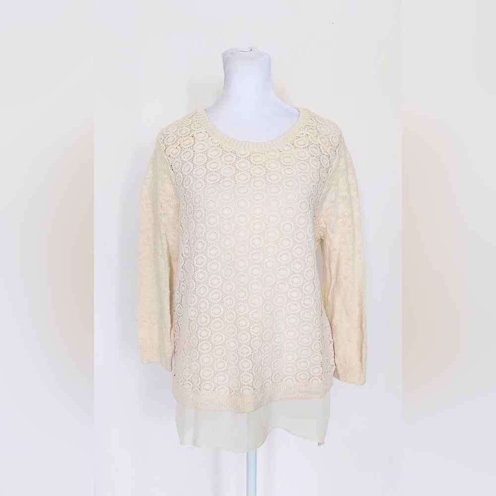 Lucky Brand Sheer Underlay Sweater Cream Size Medium